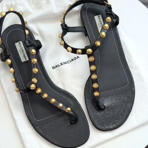 Balenciaga Women's Sandals in Black with Gold Accents